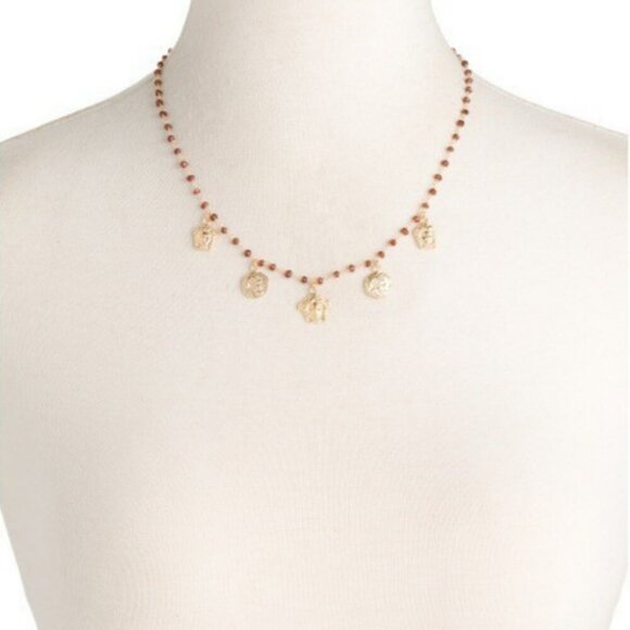 New TAGLIAMONTE 18K Gold plated Garnet Medusa Charm Necklace 18" -Made In Italy - Picture 2 of 9